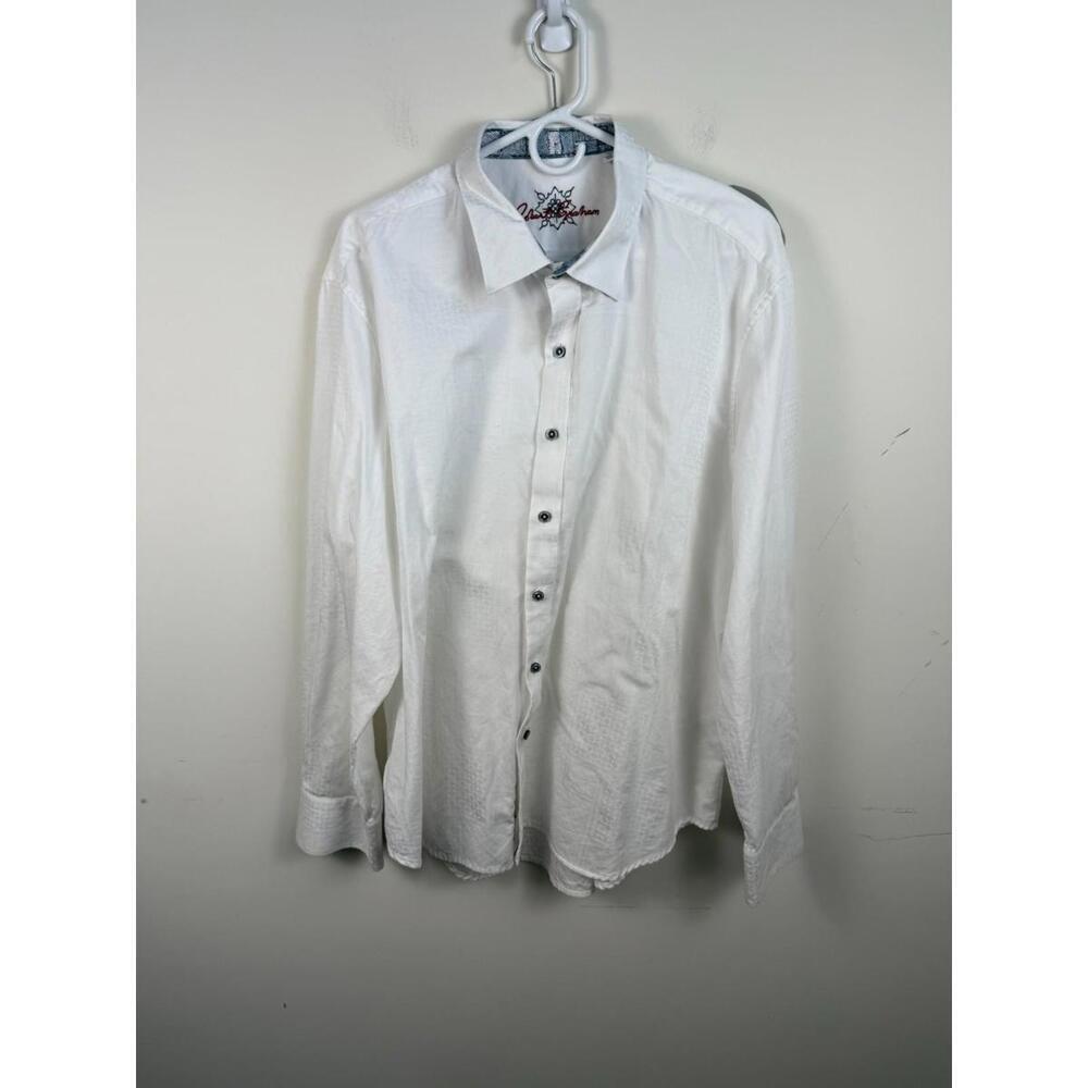 Robert Graham White Patterned Long Sleeve Embroidered Dress Shirt  Flip Cuff 3XL